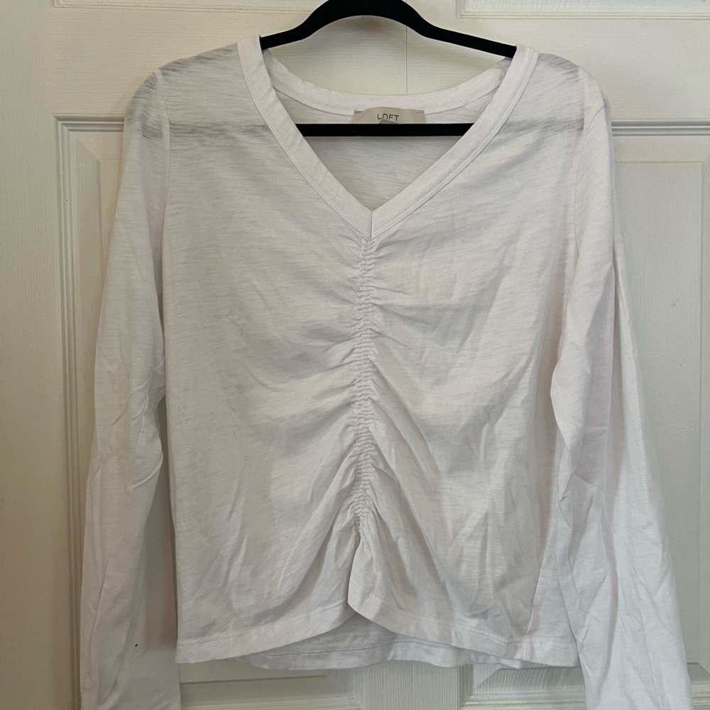 Ruched white long sleeve t-shirt